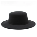 Classic black flat top wide brim wool felt hat for men and women in minimalist studio shot - M (56-58cm) / Black
