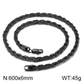 Black twisted rope chain necklace in titanium steel with lobster clasp 600x6mm - Black 600x6mm