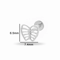 F136 Titanium butterfly labret stud, 6.5mm height by 7.4mm width silver jewelry - Hollow Butterfly Shape (T2504-7#) / Silver