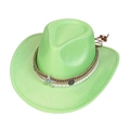 Chapeau de cow-boy vert néon avec étoiles argentées, rivets et ruban de style ethnique - M (56-58cm) / Vert Fruit