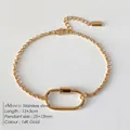 Bracciale in acciaio inossidabile placcato oro 14K con maglia ovale e catena 15+3cm - Chiusura 25x13mm (Lunghezza 15+3cm) / Stile Maglia Fine Oro 14K (XBL0058-2)