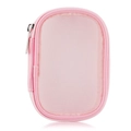 Pink mesh travel organizer bag for makeup brushes and cosmetics with metal zipper - Thickened / Pink