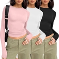 Damen-Set mit 3 eng anliegenden Langarmshirts in den Farben Rosa, Weiß und Schwarz - XS / Oberteile / 3er-Pack / Rosa Schwarz Weiß Kombination