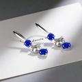 Silver fox dangle earrings with round blue gemstones and sparkling crystal accents - Sapphire Blue Diamond Fox Ear Hooks Led-119