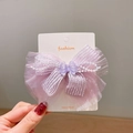 Handmade purple organza hair clip with stripe pattern and delicate white beads for girls - Fairy Purple