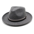 Classic dark grey wool fedora hat with a two-tone ribbon band and metallic pin detail - M (56-58cm) / Deep Heather Grey