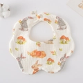 Soft 6-layer cotton baby bib with cute rabbit print and adjustable resin snap buttons - Gauze Flower Scarf - English Rabbit