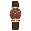 Fashionable rose gold women's watch with dark brown leather strap and bow-shaped lug - Coffee