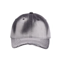 Detail shot of distressed cotton baseball cap featuring gradient dye and frayed brim edge - Tie-Dye Grey