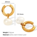 Vintage gold hoop earrings with pearl pendant, stainless steel material, 33.3mm length - Gold (EH784 White Pearl)