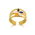 Dettaglio di anello aperto placcato oro 18K con fiore in smalto colorato e trama intrecciata - Oro Fiore Colorato (JZ5878G)