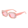 Pink square sunglasses with decorative pearls and colorful rhinestones for women - Pink Frame / Pink Lens