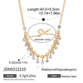 Detailed spec sheet of 18K gold stainless steel necklace with rhinestone tassel charm - Round Tassel Rhinestone Style (JDN0312210)