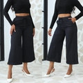 Damen-Jeans in Schwarz mit weitem Bein, Kordelzug am Bund und praktischen Seitentaschen - S / Schwarz
