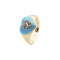 Adjustable gold star heart ring with blue enamel and sparkling center zircon crystal - Adjustable Open / Blue