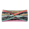 Elastisches Yoga-Stirnband mit buntem Ethno-Muster und modischem gedrehtem Knoten vorne - Regenbogenstreifen
