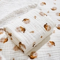 6-layer cotton gauze baby blanket in cream with brown cartoon face and star prints - 6-Layer 110*110cm / Straight Edge-Sweet Dreams