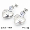 Silver heart earrings with pearls and crystals, size 17x15mm, polished finish - Silver Heart Zirconia Pearl Style (KE115513-SP)