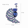 Squisita spilla a pavone con cristalli blu e lega argentata, altezza di 5,5 cm - Spilla Pavone Blu