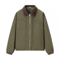 Giacca casual verde oliva con colletto in velluto marrone e cerniera in metallo - S / Verde oliva