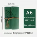 A6 dark green leather notebook with leaf charm and vintage embossed tree patterns - A6 / Dark Green