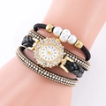 Elegant multi-layer wrap watch for women with rhinestones, pearls, and a black strap - Black Style (4)
