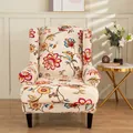 Floral print stretch wingback chair slipcover in retro ivory white with flower patterns - Blue with Peony Floral