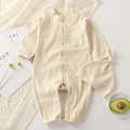 Newborn cream ribbed cotton long sleeve romper set with matching knotted baby hat - 66CM / Off White