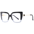 Cat eye glasses in black and light blue frame with gold metal temples and gems - C1 Black & White Frame
