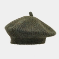 Winter chunky knit beret hat for women in dark green and brown wool blend texture - One Size / Army Green