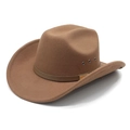 Vintage brown wool cowboy hat with wide brim, metal vents and buckle strap detail - M(56-58cm) / Khaki