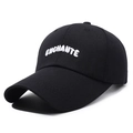 Classic black cotton baseball cap with white 3D Enchante embroidery and extended brim - Black With White Embroidery