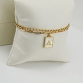 Goldenes zweilagiges Büroklammern-Armband mit weißem Muschel-Anhänger Buchstabe A - Buchstabe A Stil (A)