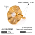 Anello regolabile a fiore in acciaio dorato con perla, design impermeabile - Stile Aperto Fiore di Perla (JDRW2407018)