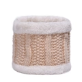 Beige knitted neck warmer with white faux fur lining and honeycomb texture - Beige Knitted Neck Warmer