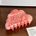 Pink marble cloud hair claw clip with faux pearls and golden studs for women - 9.2cm / Pink