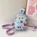Light blue children's cartoon chest bag with vehicle prints and purple strap - Purple