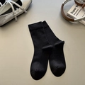 Minimalist black ribbed cotton socks for women in classic mid-calf crew length - Fine Rib / Black
