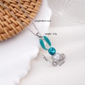 Silberne Hasen-Halskette mit blauem Edelstein und Details aus cyanfarbenem Email - Cyanfarbene Hasenohren Silberne Kette (2551)