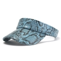 Women's stylish blue python snake print faux leather open top sun visor hat - One Size / Blue