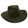 Detailed view of the dark green wide-brimmed felt fedora hat with classic indented crown - One Size / Army Green (Heart Denim Style)
