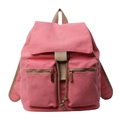 Mochila de lona rosa con correas beige, cierre de cordón y dos bolsillos con cremallera - Rosa