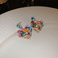 Macro detail of heart-shaped colorful gemstone cluster earrings on a white ceramic tray - 1# Silver Pin-Multicolor Heart