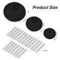 Detailed dimensions of hair bun makers and black U-shaped hair clips for styling - 23-Piece Black / Black