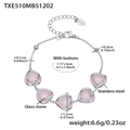 Rosafarbenes Herz-Glassteinarmband aus Edelstahl mit verstellbarer Verlängerung - Rosa Strass-Armband (TXE510) / 17+5cm / Stahlfarben
