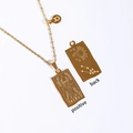 Golden Taurus zodiac necklace featuring a tarot-style rectangular pendant with fine engraving - Taurus / Gold