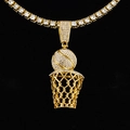 Close-up of hip hop gold basketball and hoop pendant necklace with crystal zircons - Basketball