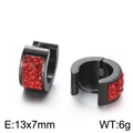 Black stainless steel hoop earrings with red zircons, 13x7mm size and 6g weight - Black-Red Stone (KE108270-TGD)