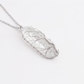 Life Tree crystal column necklace with silver chain and wire-wrapped tree design - White Crystal Point + Stainless Steel Chain