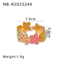 Sweet 18K gold-plated open ring with colorful floral enamel patterns in summer style - Adjustable Open / Pink/Yellow/Light Green Flowers (NB-R2023244)